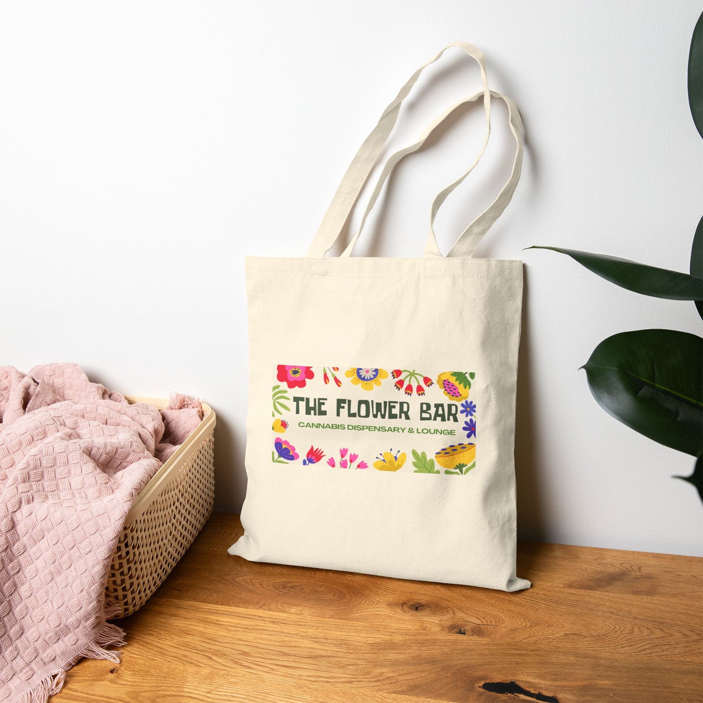 Floral Market Tote — "The Flower Bar" Canvas Shopper