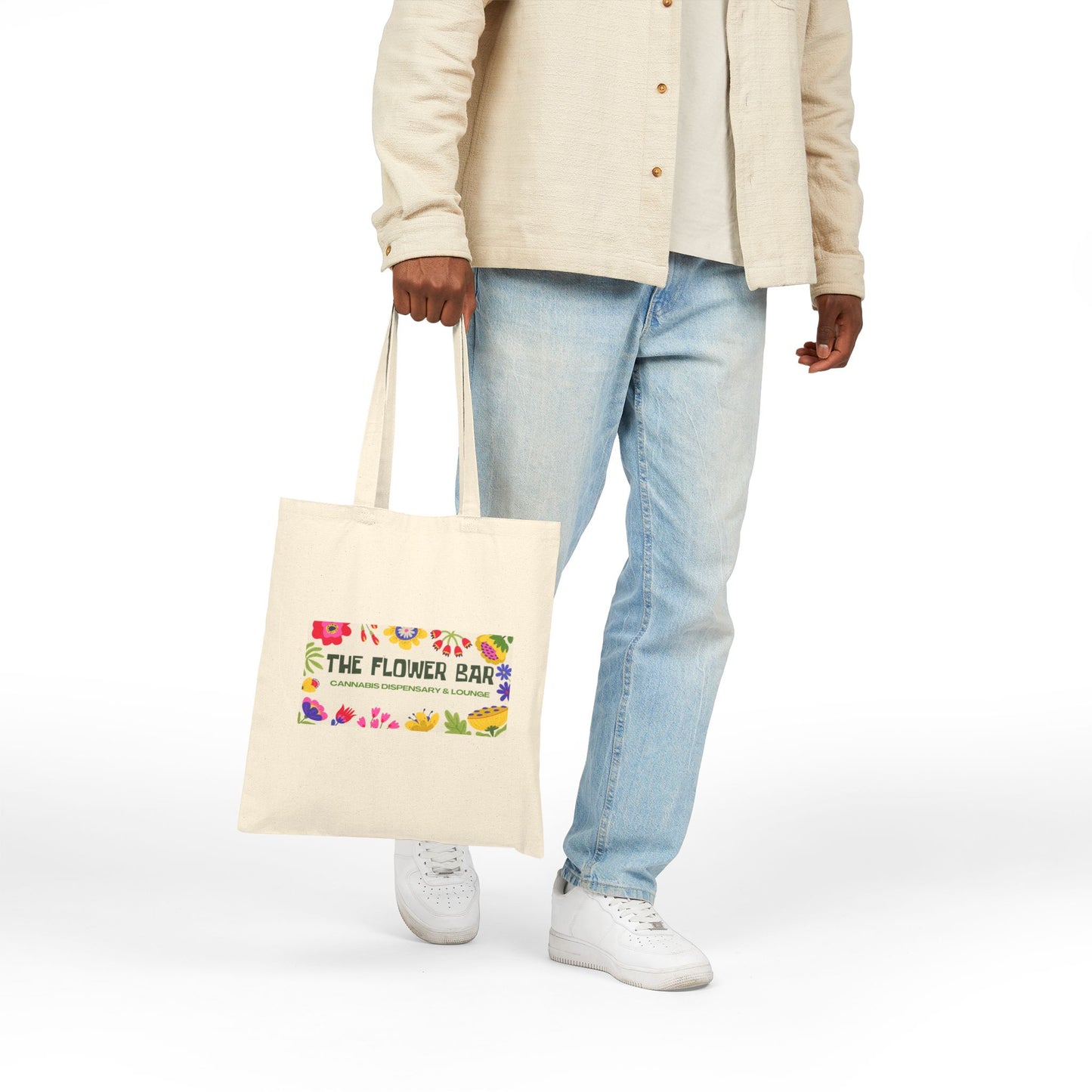 Floral Market Tote — "The Flower Bar" Canvas Shopper