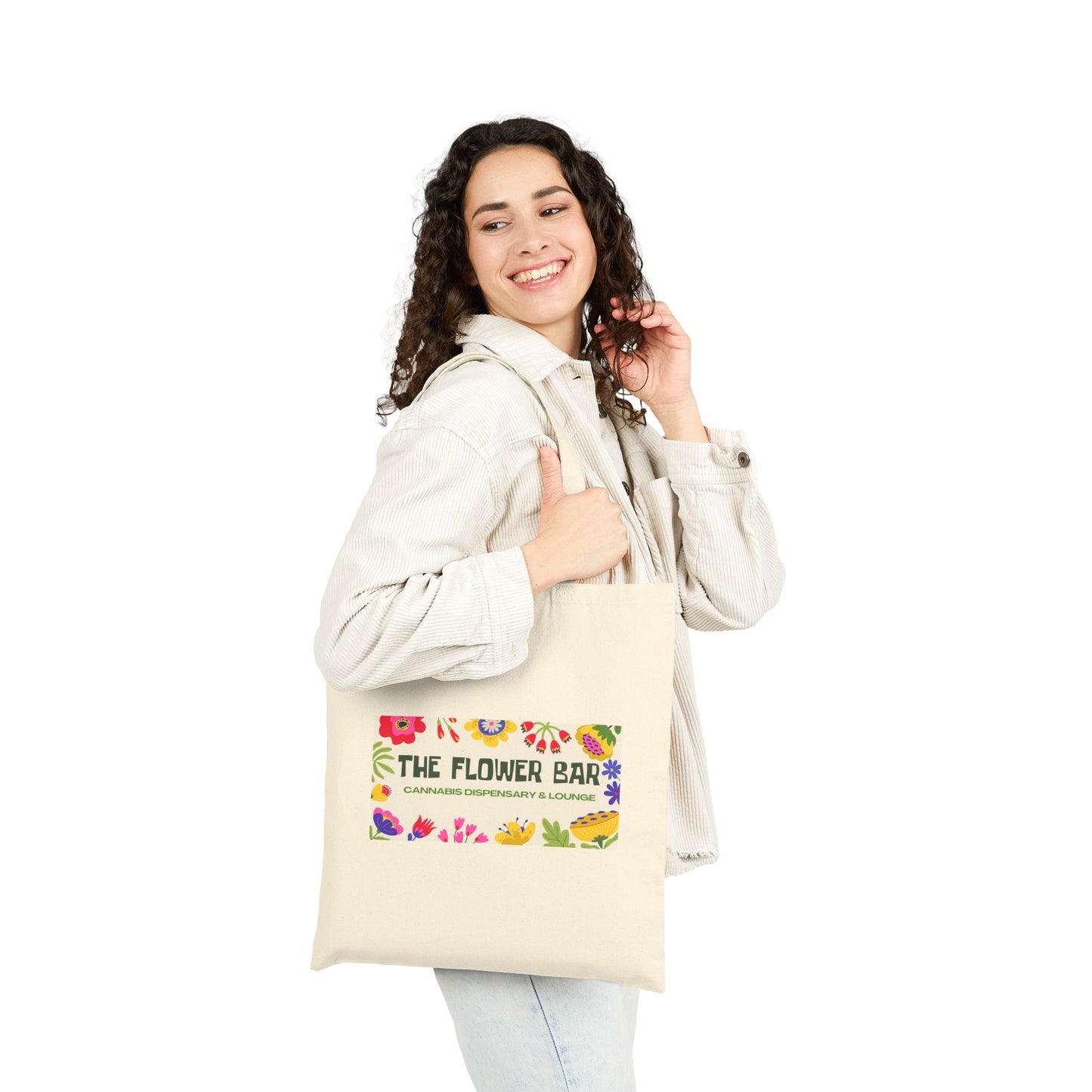 Floral Market Tote — "The Flower Bar" Canvas Shopper