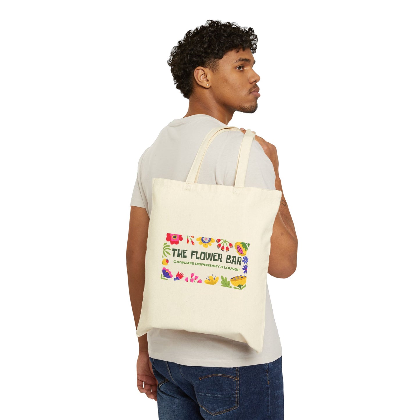 Floral Market Tote — "The Flower Bar" Canvas Shopper